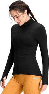 INDEX Top Deportivo Rosa de Manga Larga con Cuello Alto y Cremallera para Mujer, Transpirable, de Spandex y Poliéster, Color Sólido, Ajuste Ceñido Informal - Product Image 1