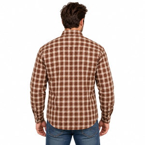 Chemise en flanelle à carreaux marron pour homme, de qualité export, au look attrayant, à manches longues et boutonnée - Product Image 3