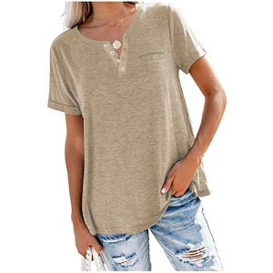 T-shirt à manches courtes pour femme, col rond, noir, coupe classique, en coton tricoté, couleur unie, respirant, à porter toute l'année - Product Image 4