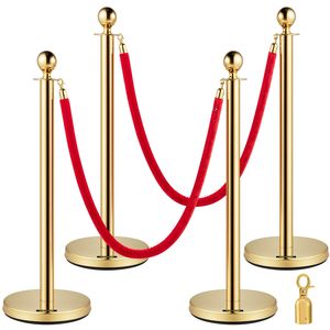 Set di 4 Pali per Controllo Folla in Teatro con Barriera in Corda di Velluto Rosso da 1,5 m - Product Image 1