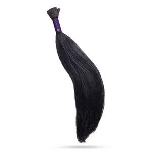 Extensions de cheveux humains indiens vierges Remy en vrac, longues, noires naturelles, lisses, style trame, base en soie, double tirage, couleur personnalisable - Product Image 3
