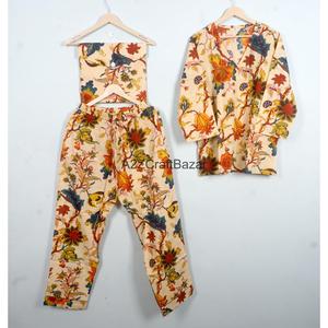 Conjunto de Pijama de Algodón Ecológico y Duradero, Perfecto para Todas las Estaciones, Cuello en V, Largo Completo, Cintura con Cordón, Ropa de Dormir Informal - Product Image 4