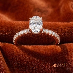 Bague élégante en moissanite taille ovale pour femme, plaquée or rose, sertie pavé, bijoux de mariage et de fiançailles, cadeau de luxe, USA - Product Image 2