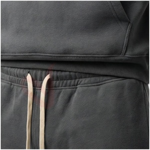 Ensemble de survêtement gris à capuche pour homme, manches longues, couleur unie, logo en relief, fermeture à cordon, tenue décontractée d'automne, coupe classique - Product Image 5