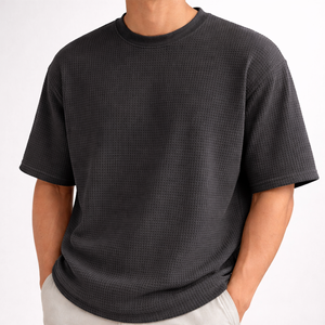 2026 Summer Texture Series 240G Solid Color <b>Waffle</b> Knit T <b>Shirt</b> Oversized Long Fit Mens Short Sleeve - Product Image 2