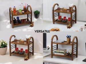 Étagère de rangement en bois pour la cuisine, la salle de bain, le comptoir et le bureau |   Étagère de rangement en bois de manguier et en fer - Product Image 2