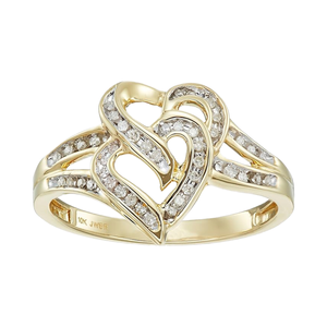 Anillo de dos corazones Vintage de corte redondo 0.10ct Moissanite Diamante tachonado símbolo religioso cristiano - Product Image 1