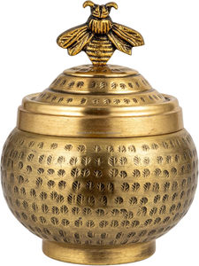 Hammered Metal bird Finial Container Brass Finish Farmhouse/Cottage Style Whimsical Design for Kitchen Counter <b>Coffee</b> Table - Product Image 6