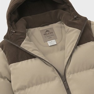 Blouson matelassé à capuche pour homme Relevo, coupe-vent décontracté en velours côtelé avec empiècements, fermeture éclair frontale épaisse, badge, beige, marron, imperméable - Product Image 3
