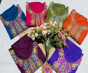 Ensemble haut et bas en coton slub fantaisie brodé avec dupatta, tenue de fête, en stock, séchage rapide, multicolore, prix de gros, ethnique - Product Image 3