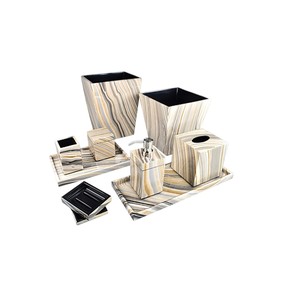 Modern Luxury Lacquer <b>Bathroom</b> <b>Set</b> 6-Piece Elegant Marble Pattern Resin <b>Accessory</b> <b>Set</b> for Hotel Home Decor <b>Bathroom</b> Organizer - Product Image 1