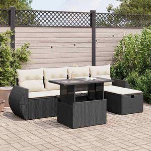 Conjunto de Sofá de Jardín de Ratán PE Negro con Patas Ajustables Grandes - Product Image 1