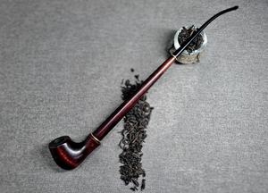 Pipe à fumer en bois de type courbé, finition laquée, pipe à tabac traditionnelle avec tige en ivoire sur support en bois - Product Image 6