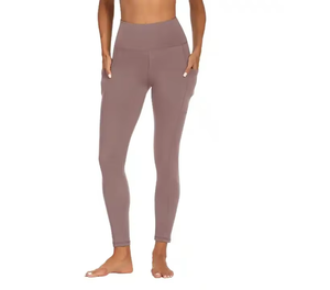 High Waist Full Length Yoga <b>Leggings</b> <b>With</b> <b>Pockets</b> Seamless Spandex Nylon Four-Way Stretch Solid Color Women Activewear Pants - Product Image 3