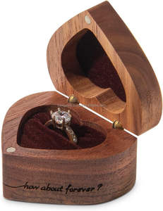 Slim <b>Heart</b>-Shaped <b>Wooden</b> Engagement Ring Box for Proposals & Weddings Engraved with 'Forever' Wood Crafts - Product Image 1