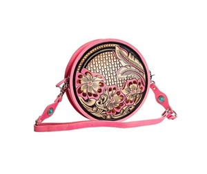 Sac bandoulière tendance en cuir véritable style western avec pompon fleuri bohème pour femme, pochette à monnaie - Product Image 2