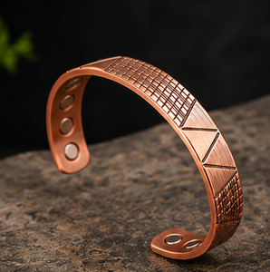 Luxury Crosshatch <b>Engraved</b> Magnetic Pure Copper <b>Bangle</b> Wristlet Luxury Metal Jewelry Promotional Novelty Gift - Product Image 5