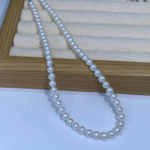 Collier de perles d'eau douce naturelles de haute qualité 6-7 mm Blanc froid Lumière Presque parfaitement circulaire avec de légères imperfections Sans noyau - Product Image 3
