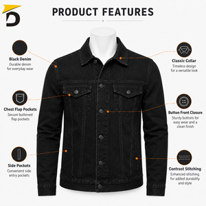Chaqueta Vaquera Estilosa para Hombre, Impermeable, Transpirable, Ecológica, Estilo Urbano, Detalles Clásicos, Acabado Moderno para un Movimiento Cómodo - Product Image 6