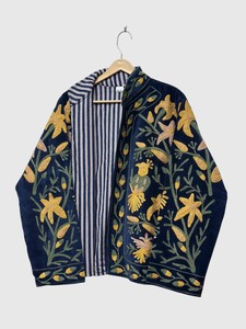 Chaqueta de Terciopelo con Bordado Floral, Cuello Mandarín, Manga Larga, Talla Grande, Ropa de Otoño para Mujer - Product Image 2