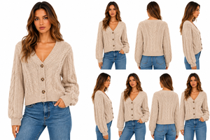 Cárdigan de punto para mujer con patrón bordado y decoración de botones, ideal para otoño e invierno, estilo urbano. - Product Image 6
