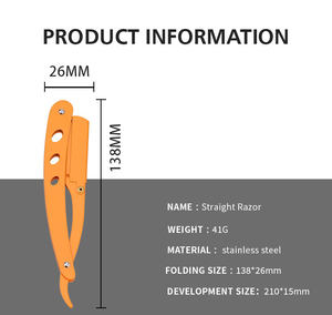 Straight <b>Razor</b> Stainless Steel <b>Blade</b> Stainless Steel Handle Orange Color Barber Shop Face Body Shaving Tool Male <b>Single</b> <b>Blade</b> - Product Image 1