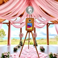 Kiosque photo élégant en bois pour événements et divertissements, compatible avec les appareils photo reflex numériques et les iPad