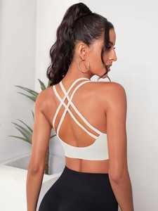 Seamless Sports Bra <b>Women</b> Criss Cross Back Strappy Yoga Crop <b>Top</b> High Impact Gym Workout Fitness Underwear Ribbed <b>Compression</b> - Product Image 5