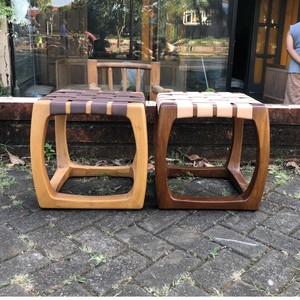 Indonesian Handmade Teak <b>Wood</b> <b>Stool</b> with Woven Leather Straps Seat Contemporary Accent Chair for Home Decor Indoor Outdoor Use - Product Image 5