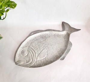 Hot Sale Aluminium Metal Polished Fish Serving Tray Decorative Platter Nautical Dish Scale Texture Coastal <b>Home</b> Decor Party - Product Image 3