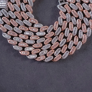Collar llamativo chapado en oro rosa con cadena de eslabones de circonita cúbica baguette, joyería de moda para fiestas, unisex - Product Image 4