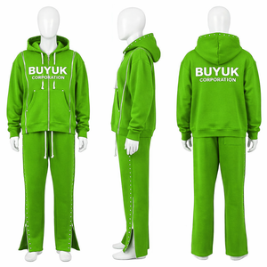 Chándal de Alta Calidad Personalizado para Otoño, Estilo Urbano, Cortavientos, Impermeable, con Lavado Ácido, Color Liso, con Remaches, Sudadera con Capucha y Pantalón Acampanado, Estilo Hip Hop - Product Image 2