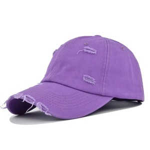 Custom Logo 6-Panel <b>Baseball</b> <b>Cap</b> Solid Color Cotton Adjustable Ripped Casual Hat Adult Streetwear Snapback <b>Cap</b> Promotional <b>Cap</b> - Product Image 2