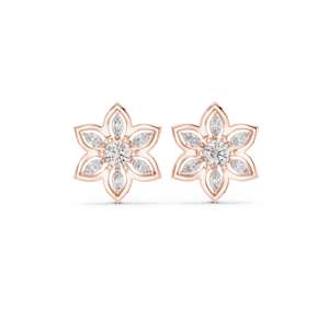 stunning floral marquise and round diamond stud earrings in solid 14k gold elegant handcrafted flower jewelry for women - Product Image 1