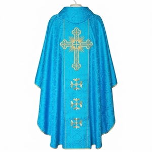 Casulla Litúrgica Religiosa Azul con Bordado de la Virgen María y Diseño de Cruz Dorada para Adultos, Vestimenta para la Adoración en la Iglesia - Product Image 6