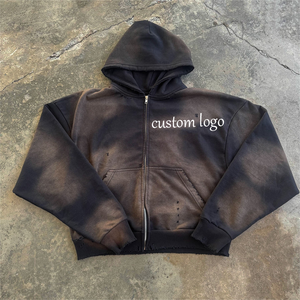 Sudadera con capucha extragrande de algodón negro con cremallera para hombre, estilo casual de otoño con bolsillo frontal, tejido de felpa francesa - Product Image 4