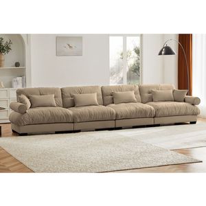 Divano Componibile in Velluto Super Confortevole e Oversize con Pouf Mobile, Braccioli Imbottiti e Tasche Profonde per Soggiorno - Product Image 3