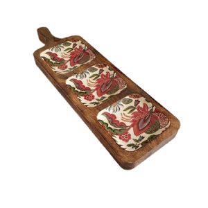 Plat à condiments en bois de manguier à 3 compartiments, imprimé et émaillé, pour l'hôtellerie, idéal pour les fruits secs et les noix - Product Image 2
