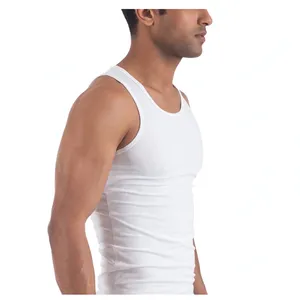 <b>Men's</b> 100% Cotton <b>White</b> Tank Top <b>Vest</b> - Breathable Sleeveless Undershirt, Classic Ribbed Gym Athletic A-Shirt - Product Image 4
