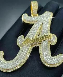 Collar con Colgante de Letra A de Moissanita Personalizado para Mujer, Estilo Hip Hop, Chapado en Oro sobre Plata de Ley 925 - Product Image 1