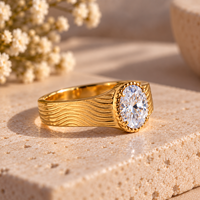 Bague de fiançailles géométrique en moissanite plaquée or 18 carats, coupe ovale, large bande, pour femme
