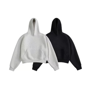 เสื้อฮู้ดดี้โอเวอร์ไซส์แบบครอป สีพื้น มีกระเป๋า  ผ้าถักเฟรนช์เทอร์รี่ 100% คอตตอน แขนปกติ สไตล์ลำลองสำหรับฤดูใบไม้ร่วง - Product Image 4