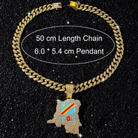 Colliers pendentifs drapeau RDC Iced Out en alliage plaqué or avec chaîne cubaine en cristal, bijoux Hip Hop Bling R.D.C. avec inscription « R.D.C »