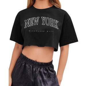 T-shirt court en coton 100 % pour femme, style streetwear estival, avec logo imprimé personnalisé, en molleton tricoté, tissu de qualité supérieure, faible MOQ - Product Image 2