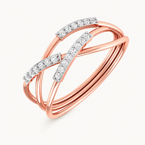 14K <b>Rose</b> Gold Natural Round Diamond Designer Wedding Ring for Women | Unique Criss Cross Studded Band Fine Jewelry Luxury Gift - Product Image 1