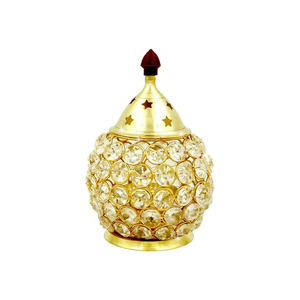 Lampe décorative de table en laiton poli et verre doré, style religieux, pour Diwali et la décoration intérieure - Product Image 1