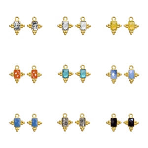 Venta al por mayor de dijes de piedra preciosa de jaspe dámalo chapados en oro de latón de 5x3 MM – Conectores de cristal rectangulares para la fabricación de joyas - Product Image 5