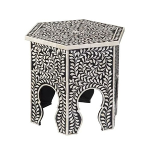 Taburete redondo hecho a mano con incrustaciones de hueso, mesa auxiliar de lujo con patrón de chevron, mesa auxiliar moderna con incrustaciones de hueso para sala de estar y dormitorio - Product Image 5