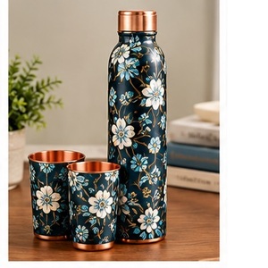 Juego de Botellas de Agua Térmicas de Cobre con Estampado Floral de Aves en Verde Espuma de Mar, Bebedero Portátil para Uso Doméstico - Product Image 2