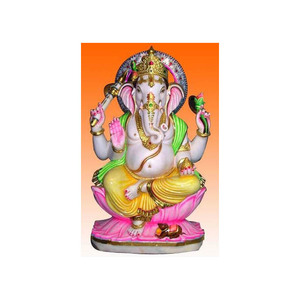 รูปปั้นพระพิฆเนศทำมือสวยงามสีขาวล้วน ท่าทางนั่งพร้อมมืออวยพรบนแท่น สำหรับเทศกาลพระพิฆเนศชัตธุร์ธี - Product Image 3